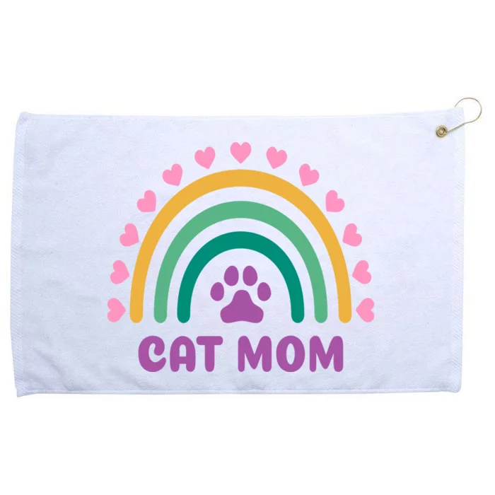 Cat Mom Rainbow Heart Grommeted Golf Towel