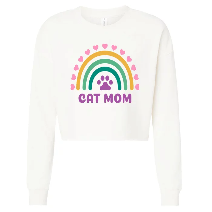 Cat Mom Rainbow Heart Cropped Pullover Crew