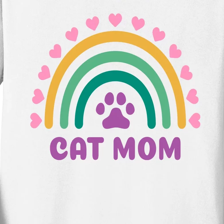 Cat Mom Rainbow Heart Kids Long Sleeve Shirt