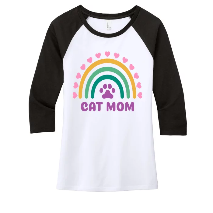 Cat Mom Rainbow Heart Women's Tri-Blend 3/4-Sleeve Raglan Shirt