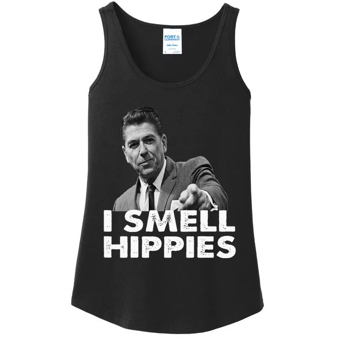 Conservative Merica Ronald Reagan I Smell Hippies Ladies Essential Tank