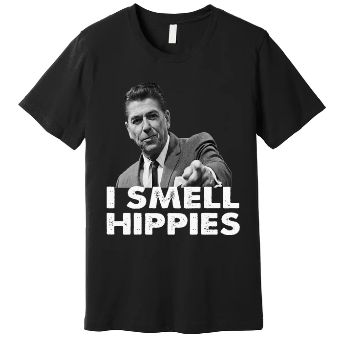 Conservative Merica Ronald Reagan I Smell Hippies Premium T-Shirt