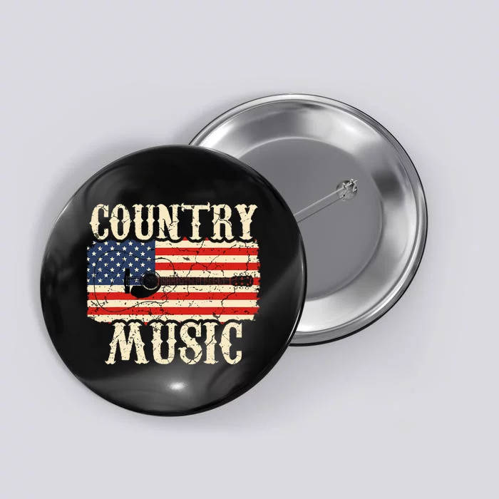 Country Music Retro Vintage Guitar American Flag Button