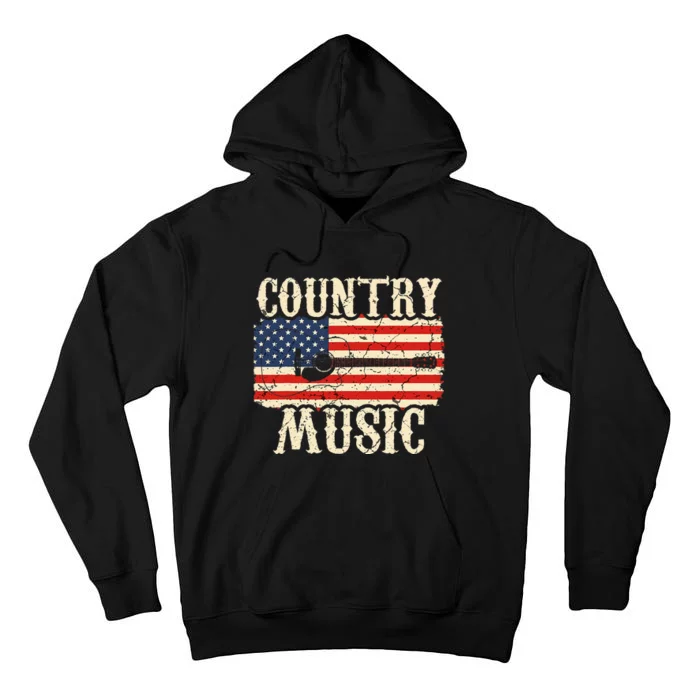 Country Music Retro Vintage Guitar American Flag Tall Hoodie