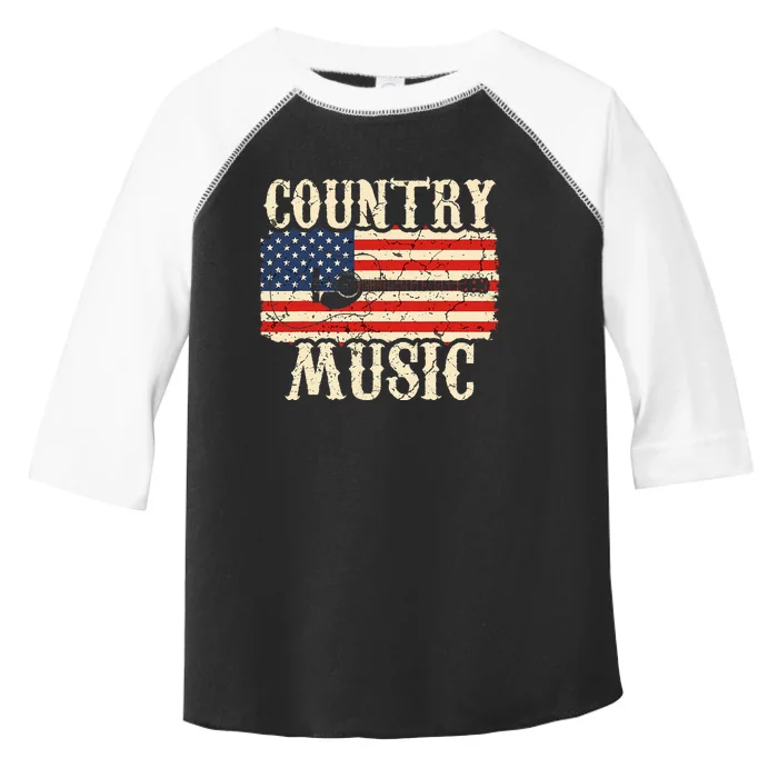 Country Music Retro Vintage Guitar American Flag Toddler Fine Jersey T-Shirt