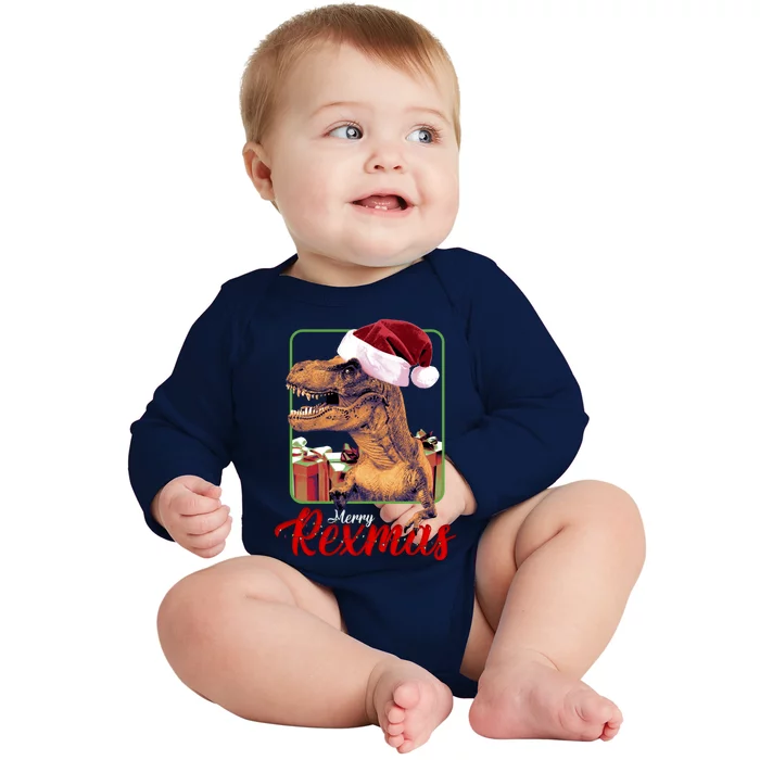 Christmas Merry Rexmas Dinosaur W/ SantaS Hat Tree Rex Great Gift Baby Long Sleeve Bodysuit