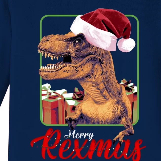 Christmas Merry Rexmas Dinosaur W/ SantaS Hat Tree Rex Great Gift Baby Long Sleeve Bodysuit