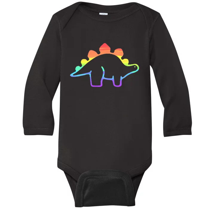 Cute Minimalistic Rainbow Lgbtqia Pride Dinosaur Baby Long Sleeve Bodysuit