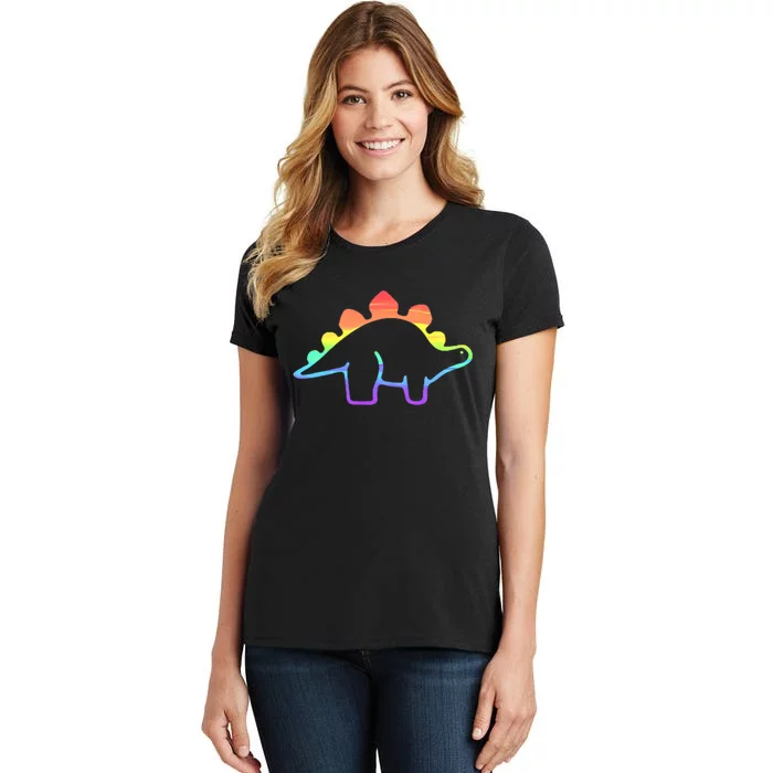 Cute Minimalistic Rainbow Lgbtqia Pride Dinosaur Women's T-Shirt