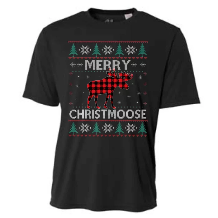 Christmas Moose Red Plaid Ugly Sweater Cooling Performance Crew T-Shirt