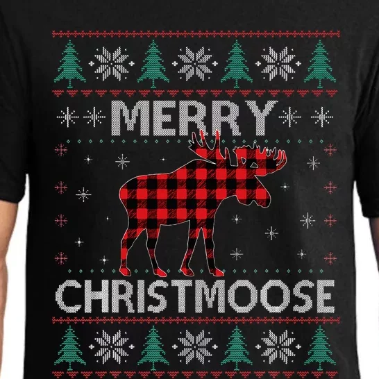 Christmas Moose Red Plaid Ugly Sweater Pajama Set