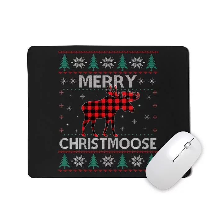 Christmas Moose Red Plaid Ugly Sweater Mousepad