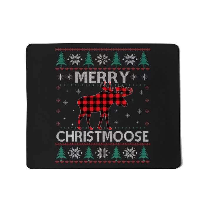 Christmas Moose Red Plaid Ugly Sweater Mousepad