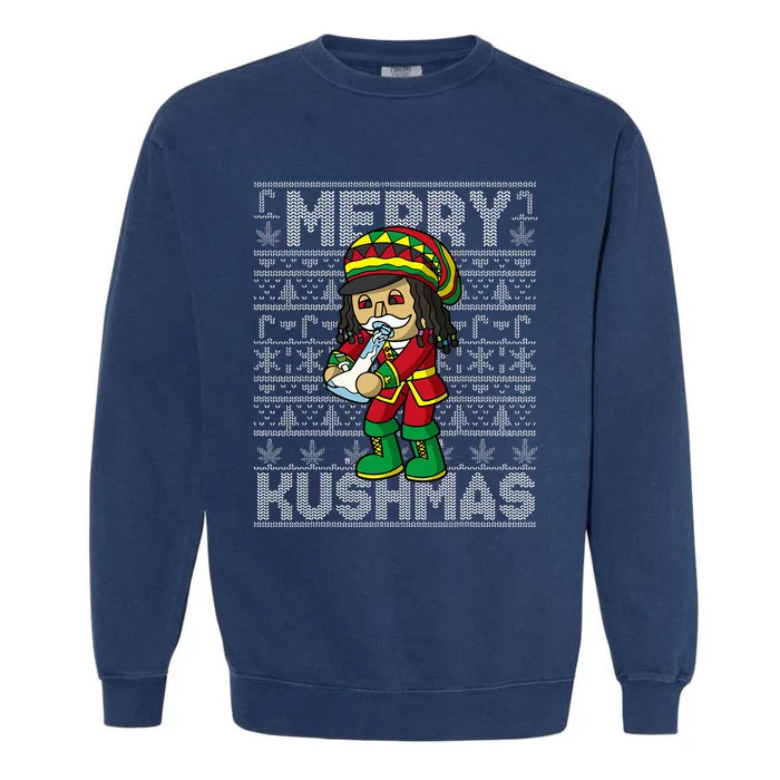 Christmas Marijuana Rasta Nutcracker Merry Kushmas Cannabis Garment-Dyed Sweatshirt