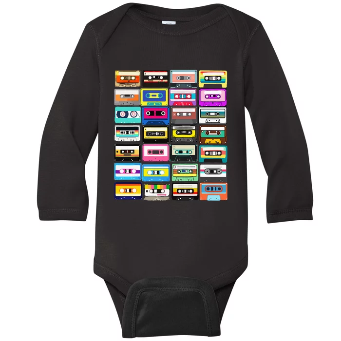 Cassette Mixtape Retro 1980s 1990s Music Vintage Graphic Baby Long Sleeve Bodysuit