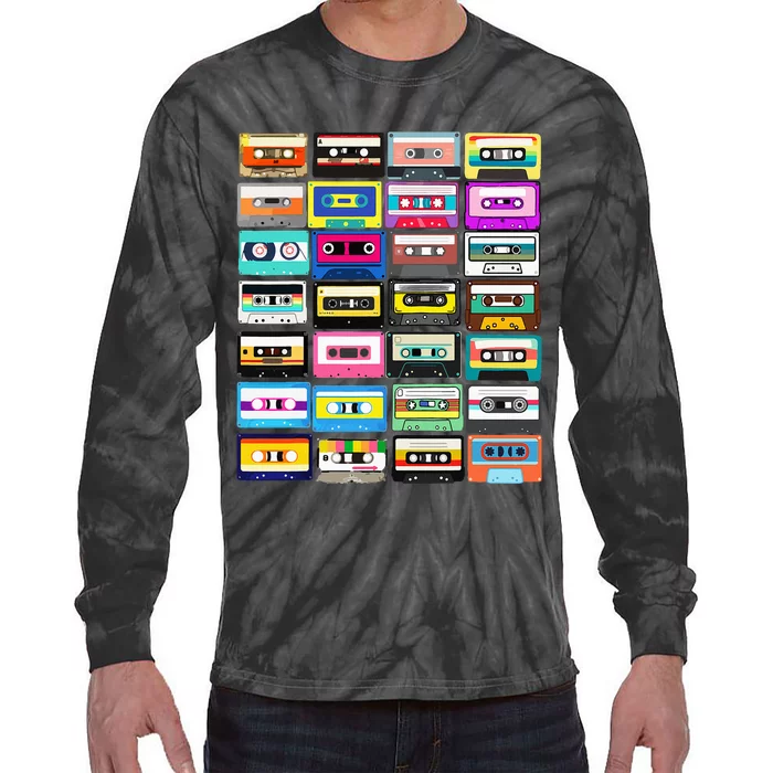 Cassette Mixtape Retro 1980s 1990s Music Vintage Graphic Tie-Dye Long Sleeve Shirt