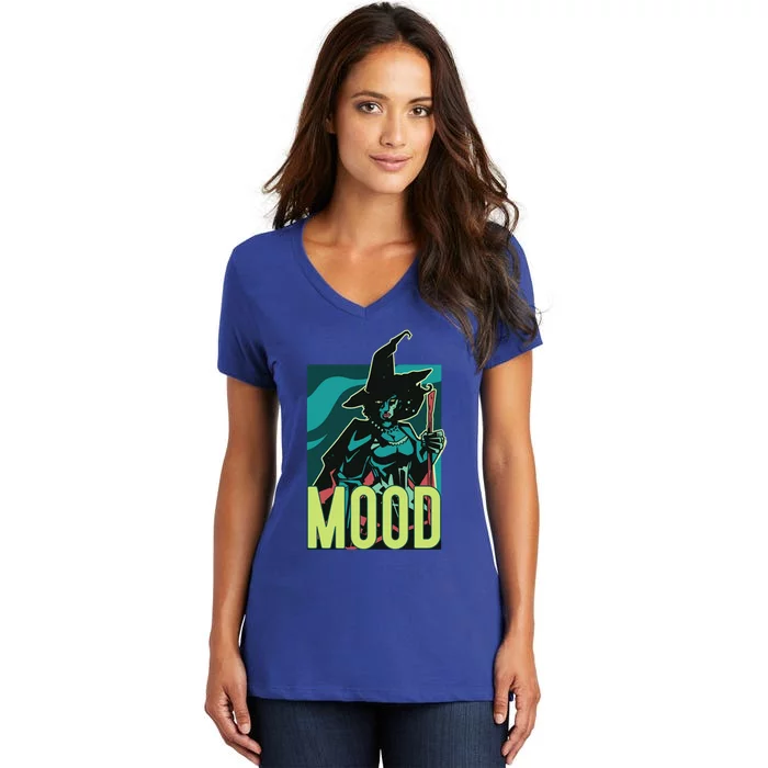 Current Mood Resting Witch Face Halloween Meme Funny Scary Gift Women's V-Neck T-Shirt