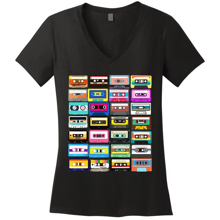 Cassette Mixtape Retro 1980s 1990s Music Vintage Graphic Women's V-Neck T-Shirt