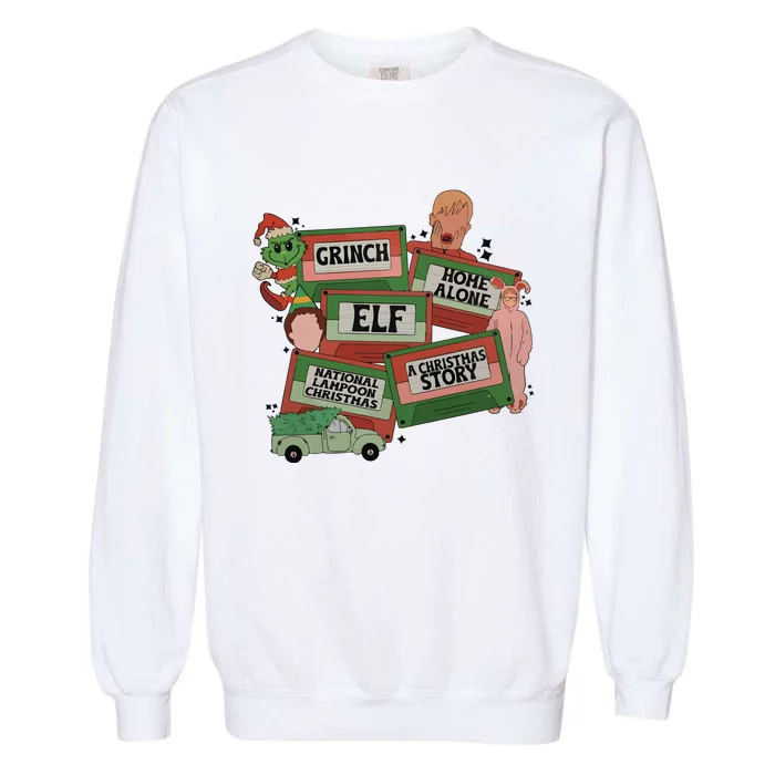 Christmas Movie Retro Caset Tapes Garment-Dyed Sweatshirt