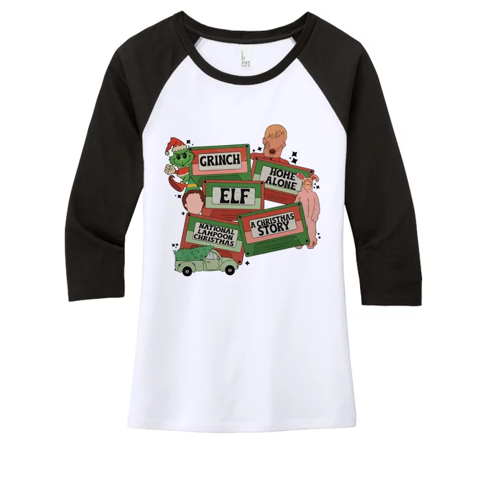 Christmas Movie Retro Caset Tapes Women's Tri-Blend 3/4-Sleeve Raglan Shirt