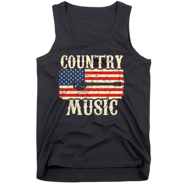 Country Music Retro Vintage Guitar American Flag Tank Top