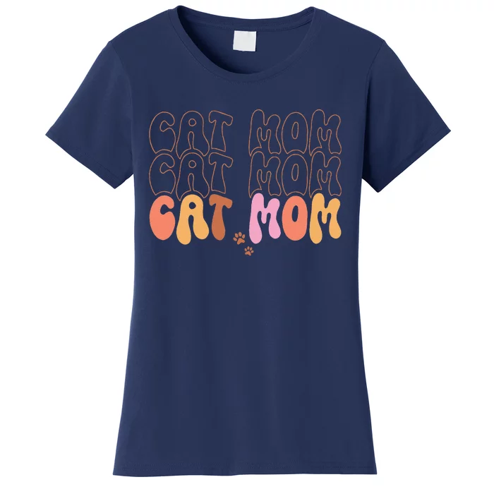 Cat Mom Retro Groovy Cats Adoption Mothers Day Women's T-Shirt