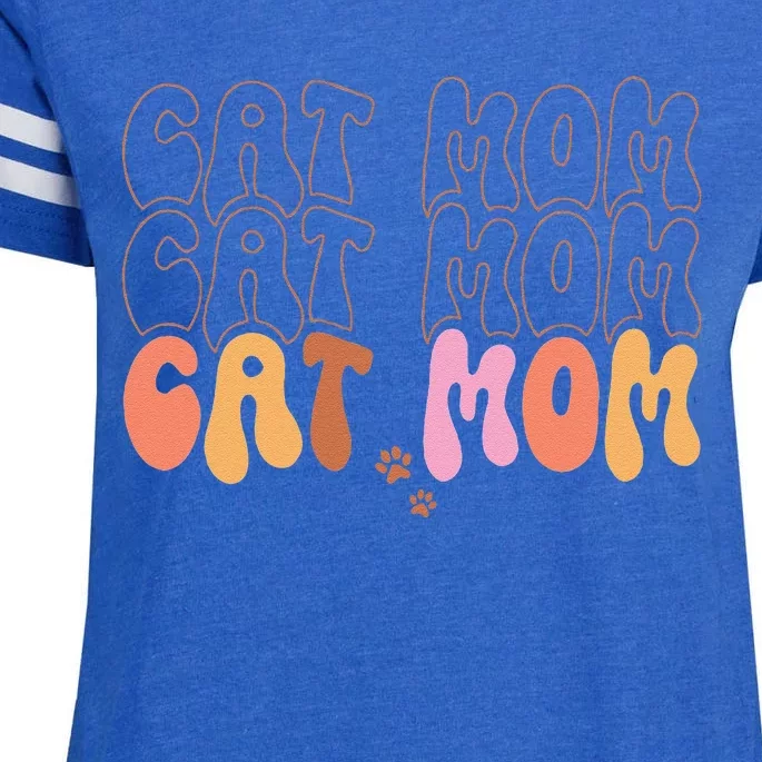 Cat Mom Retro Groovy Cats Adoption Mothers Day Enza Ladies Jersey Football T-Shirt