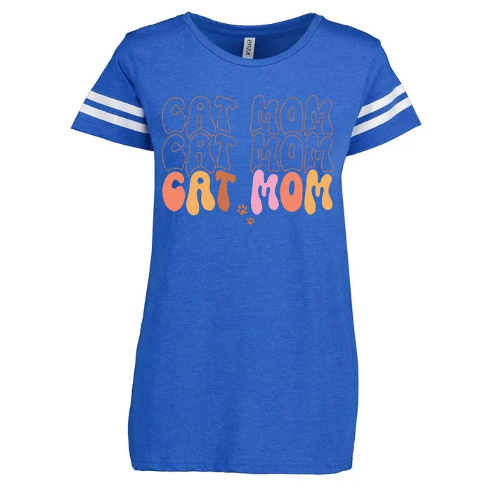 Cat Mom Retro Groovy Cats Adoption Mothers Day Enza Ladies Jersey Football T-Shirt