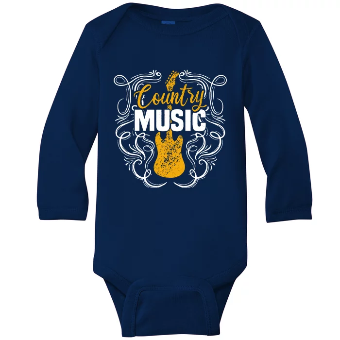 Country Music Retro Vintage Guitar Western Baby Long Sleeve Bodysuit