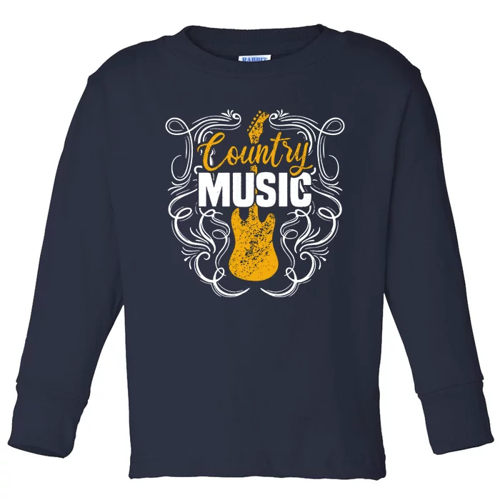 Country Music Retro Vintage Guitar Western Toddler Long Sleeve Shirt