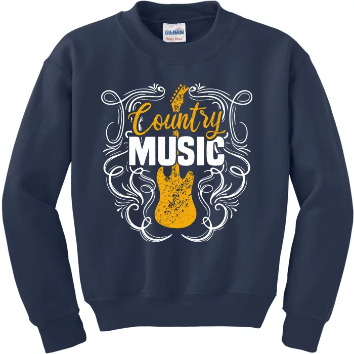 Country Music Retro Vintage Guitar Western Kids Sweatshirt