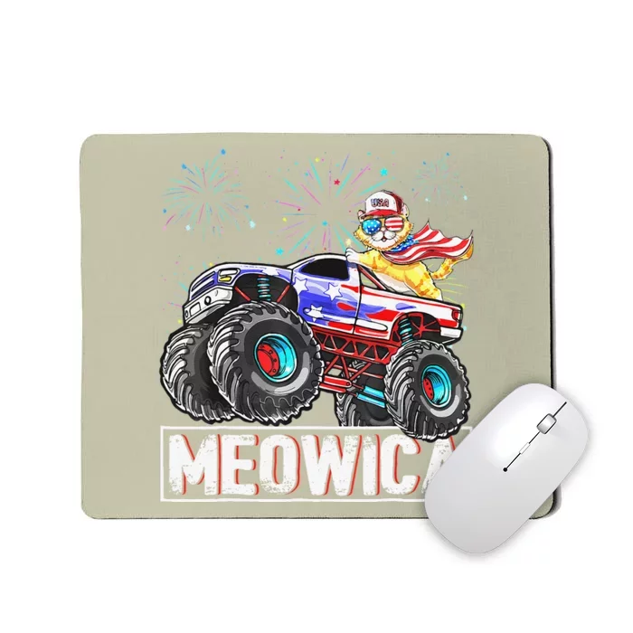 Cat Monster Riding Truck American Flag Plus Size Graphic Mousepad