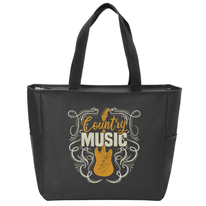 Country Music Retro Vintage Guitar Western Zip Tote Bag