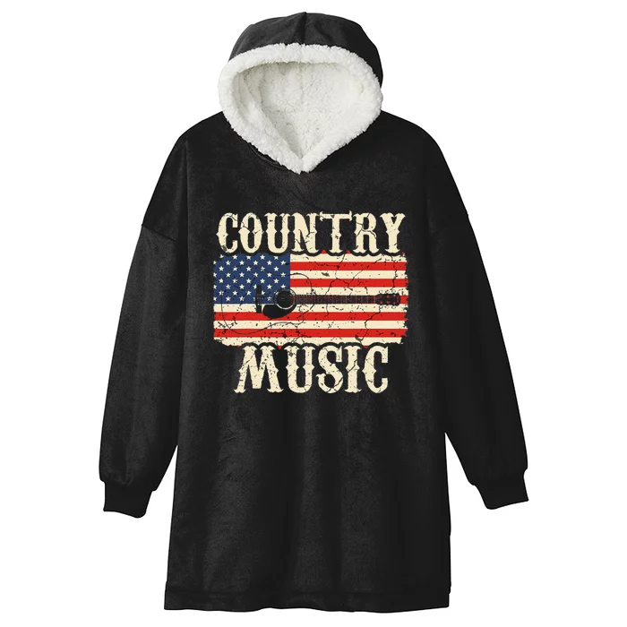 Country Music Retro Vintage Guitar American Flag Hooded Wearable Blanket