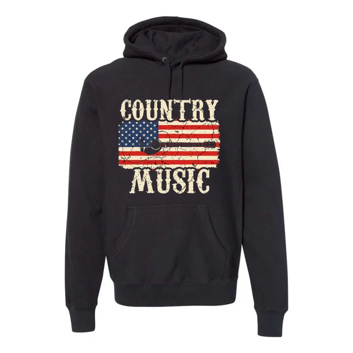 Country Music Retro Vintage Guitar American Flag Premium Hoodie