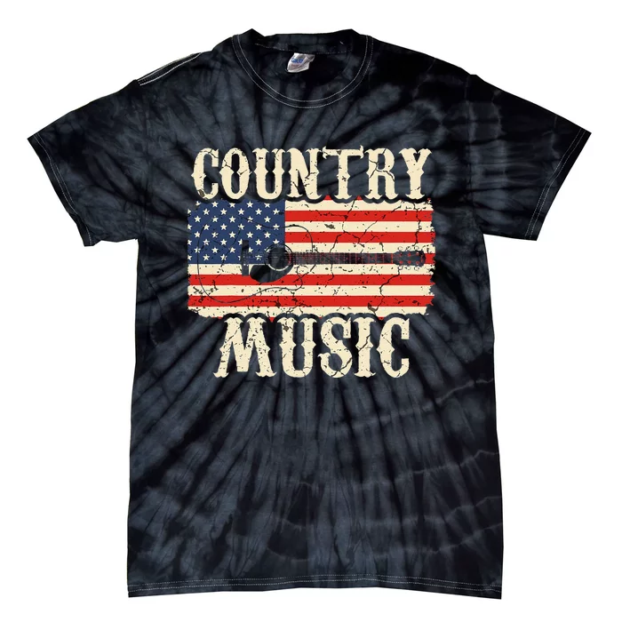 Country Music Retro Vintage Guitar American Flag Tie-Dye T-Shirt