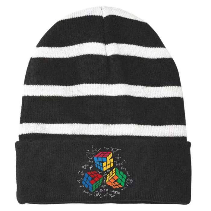 Cool Math Rubik Rubix Rubics Player Cube Math Lovers Striped Beanie with Solid Band