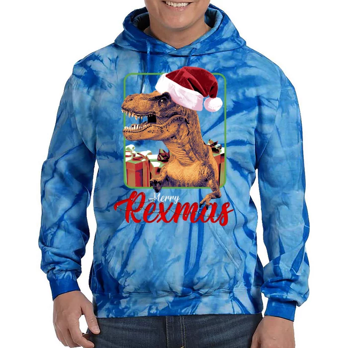 Christmas Merry Rexmas Dinosaur W/ SantaS Hat Tree Rex Great Gift Tie Dye Hoodie