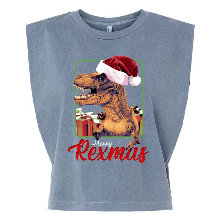 Christmas Merry Rexmas Dinosaur W/ SantaS Hat Tree Rex Great Gift Garment-Dyed Women's Muscle Tee