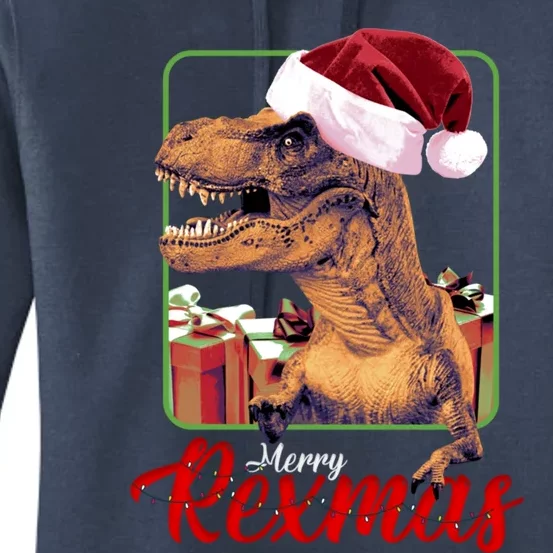 Christmas Merry Rexmas Dinosaur W/ SantaS Hat Tree Rex Great Gift Women's Pullover Hoodie