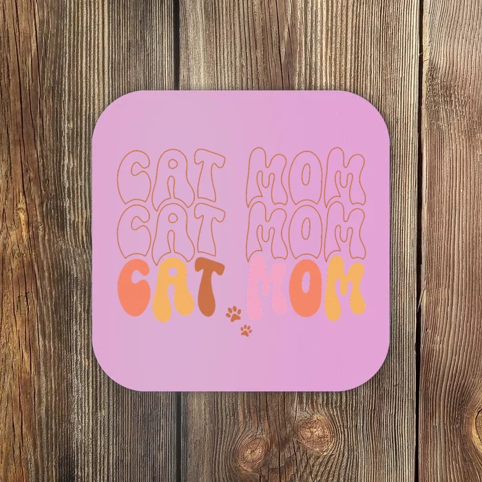 Cat Mom Retro Groovy Cats Adoption Mother's Day Coaster