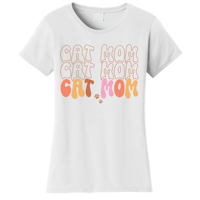 Cat Mom Retro Groovy Cats Adoption Mother's Day Women's T-Shirt