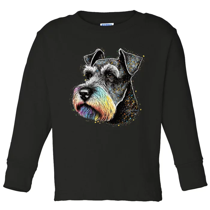 Cute Miniature Schnauzer Lover Colorful Art Dog Mom Dog Dad Toddler Long Sleeve Shirt