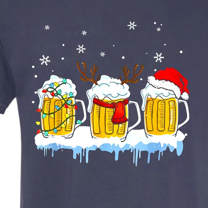 Christmas Mug Santa Reinbeer Beer Xmas Lights Pajamas Gift Garment-Dyed Heavyweight T-Shirt