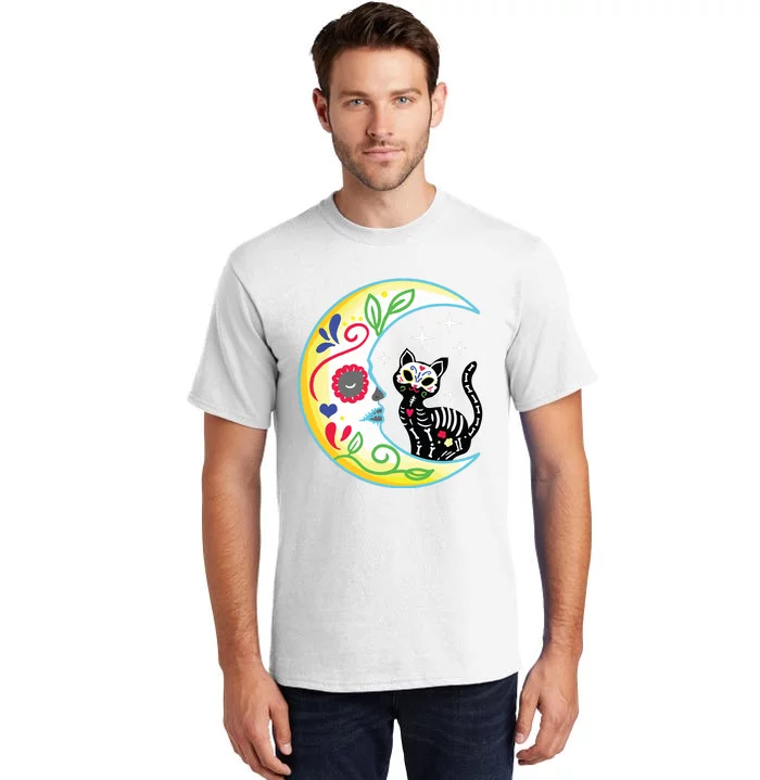 Cat Moon Sugar Skull Dia De Los Muertos Day Of The Dead Tall T-Shirt