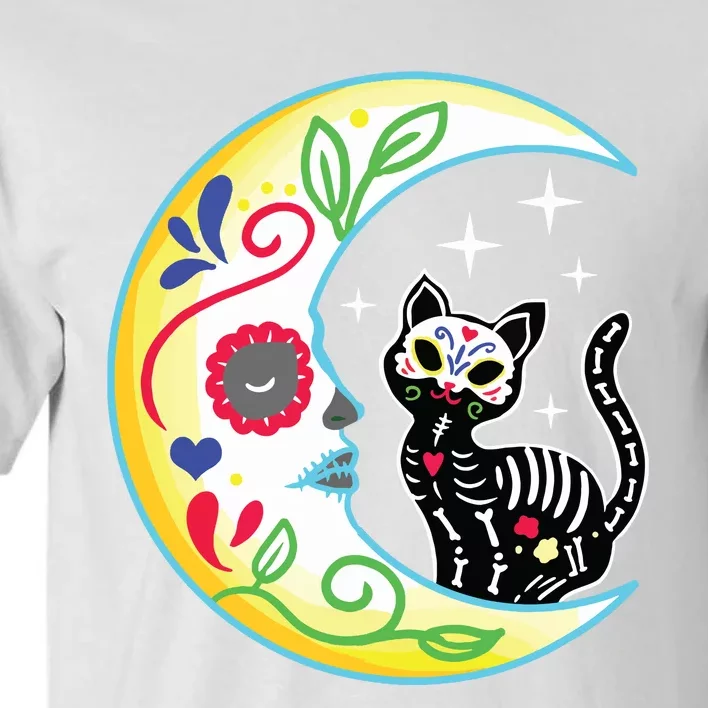 Cat Moon Sugar Skull Dia De Los Muertos Day Of The Dead Tall T-Shirt