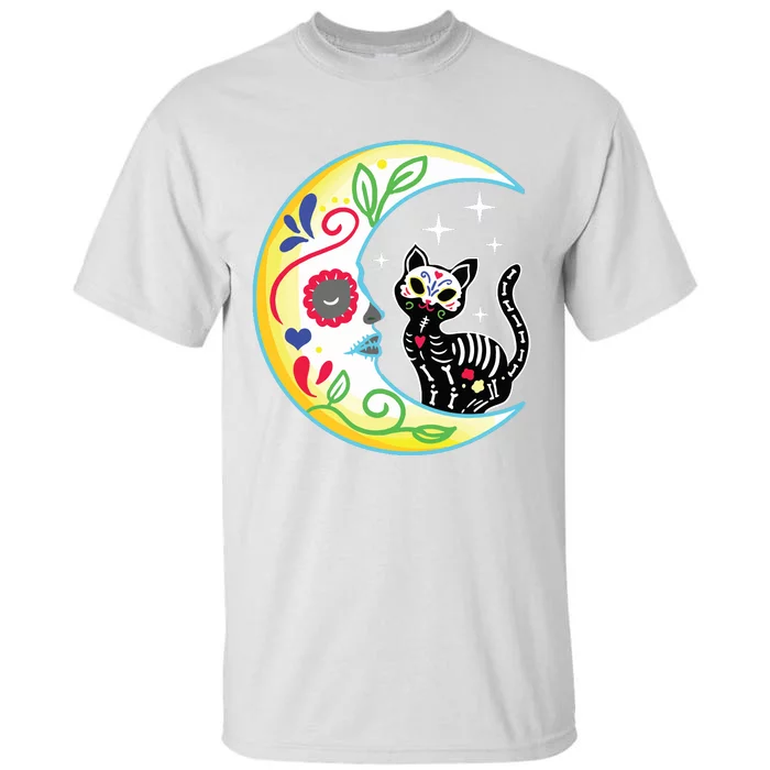 Cat Moon Sugar Skull Dia De Los Muertos Day Of The Dead Tall T-Shirt