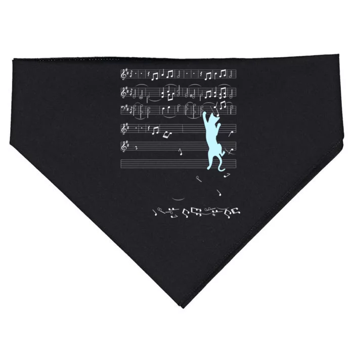 Cat Music Sheet Musical Notes Climbing Kitten Silhouette Gift USA-Made Doggie Bandana