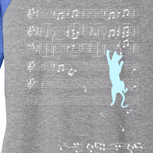 Cat Music Sheet Musical Notes Climbing Kitten Silhouette Gift Women's Tri-Blend 3/4-Sleeve Raglan Shirt