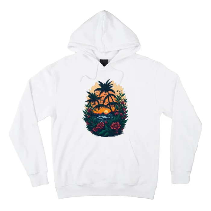 Cute Mountain Sunset Palm Trees Ocean Graphic Hoodie